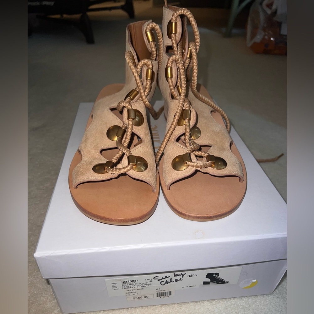 SEE BY CHLOE nude gladiator suede sandal size 8.5